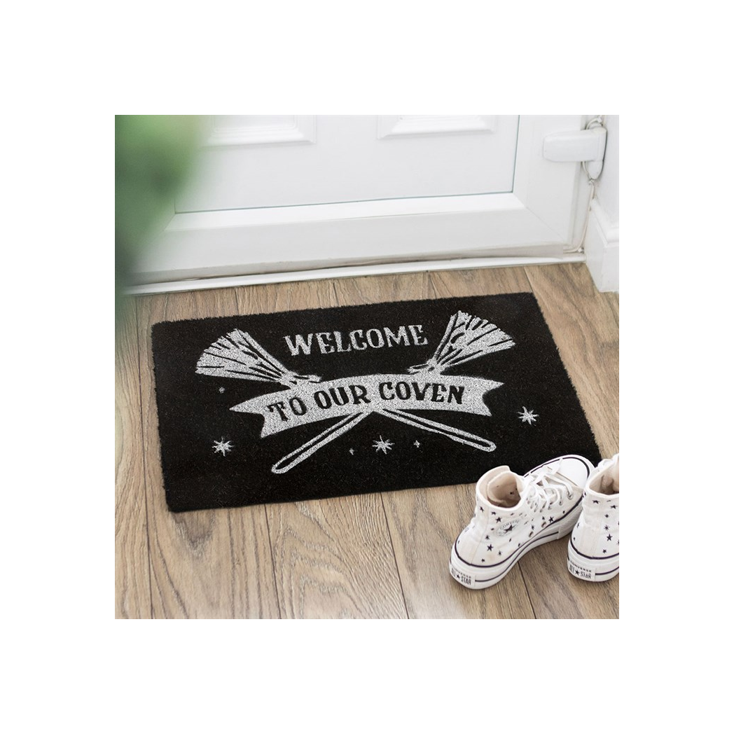 Charming Black Welcome to Our Coven Doormat – Enchant Your Entrance