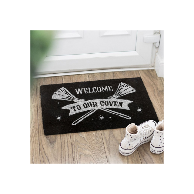 Charming Black Welcome to Our Coven Doormat – Enchant Your Entrance