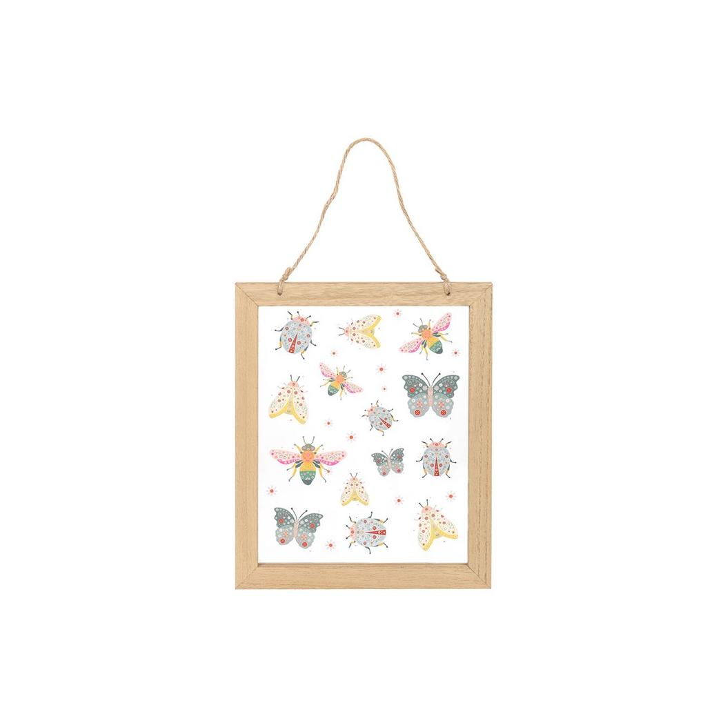 Floral Bug Print Glass Wall Hanging for Nature-Inspired Decor