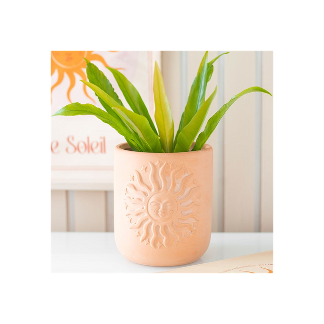 Charming Bohemian Terracotta Plant Pot with Embossed Sun Design