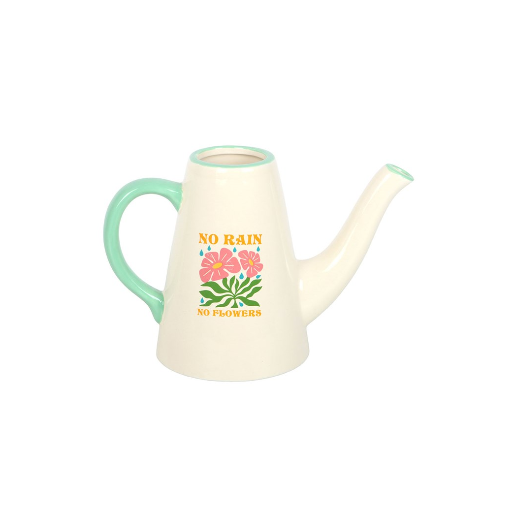 Charming Ceramic Watering Can Vase: No Rain, No Flowers