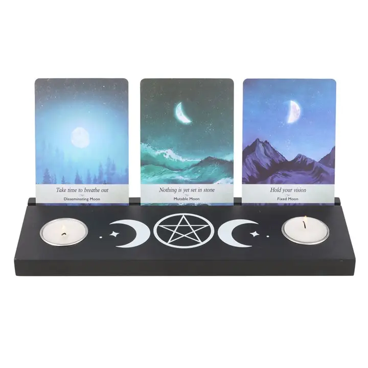 N/A Black Triple Moon Tarot Card Stand Tealight Holder -