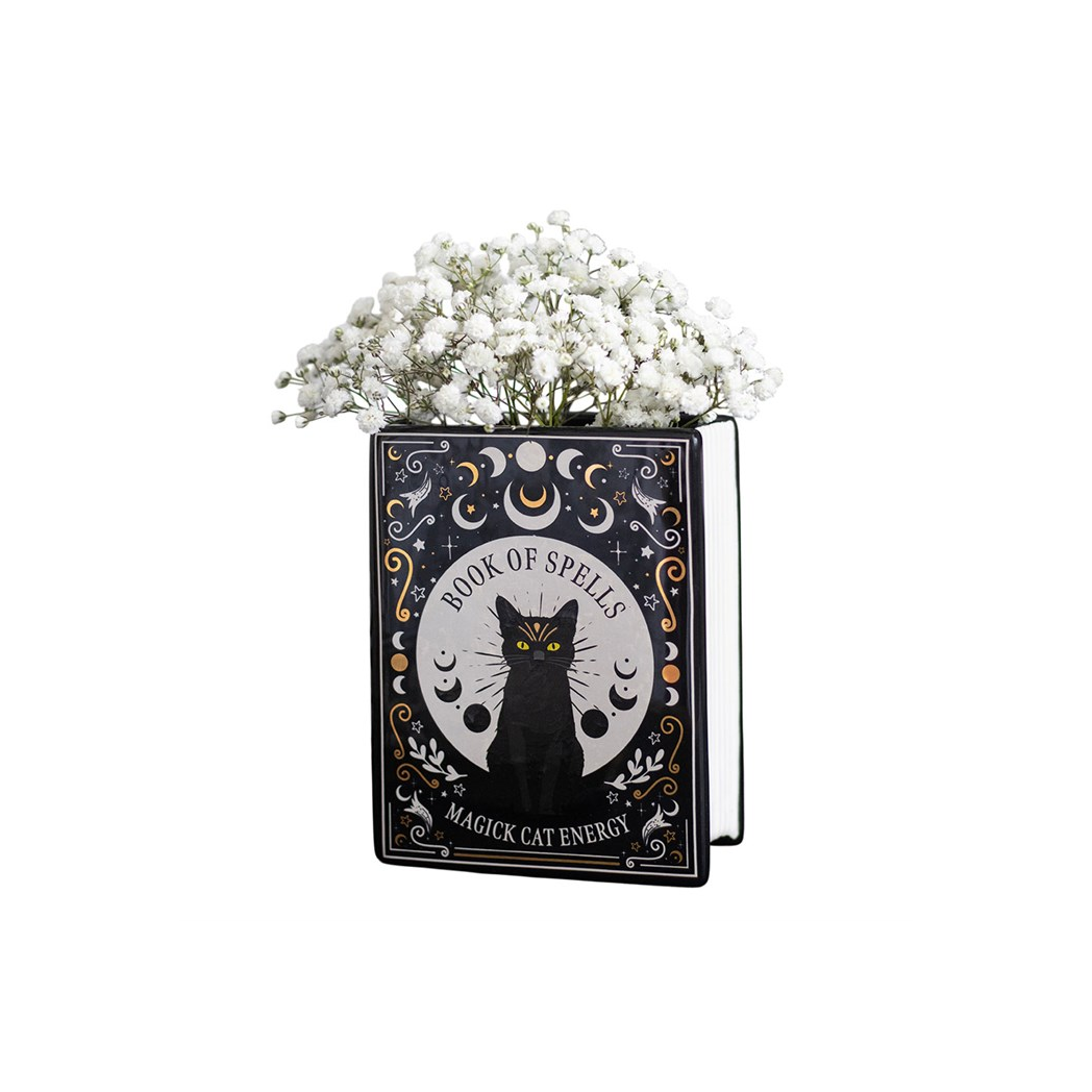 Enchant Your Space with the Black Cat Magick Book Vase