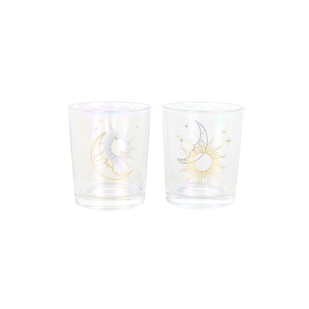 N/A Iridescent Sun and Moon Votive Candle Holders -