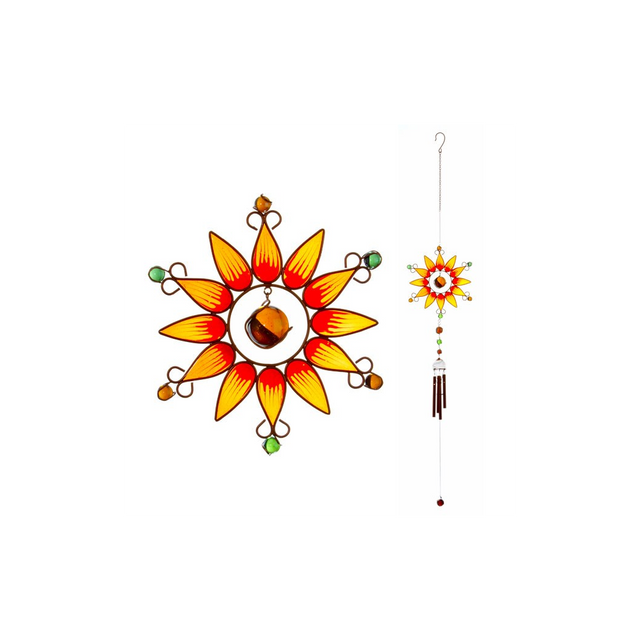 Orange Sunflower Wind Chime with Colourful Bead Details