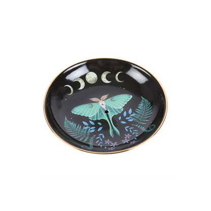 Decorative plate with a butterfly design on a black background