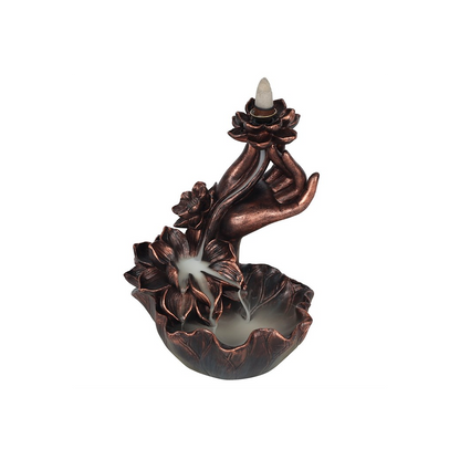 N/A Bronze Effect Hand with Flower Backflow Incense Burner -
