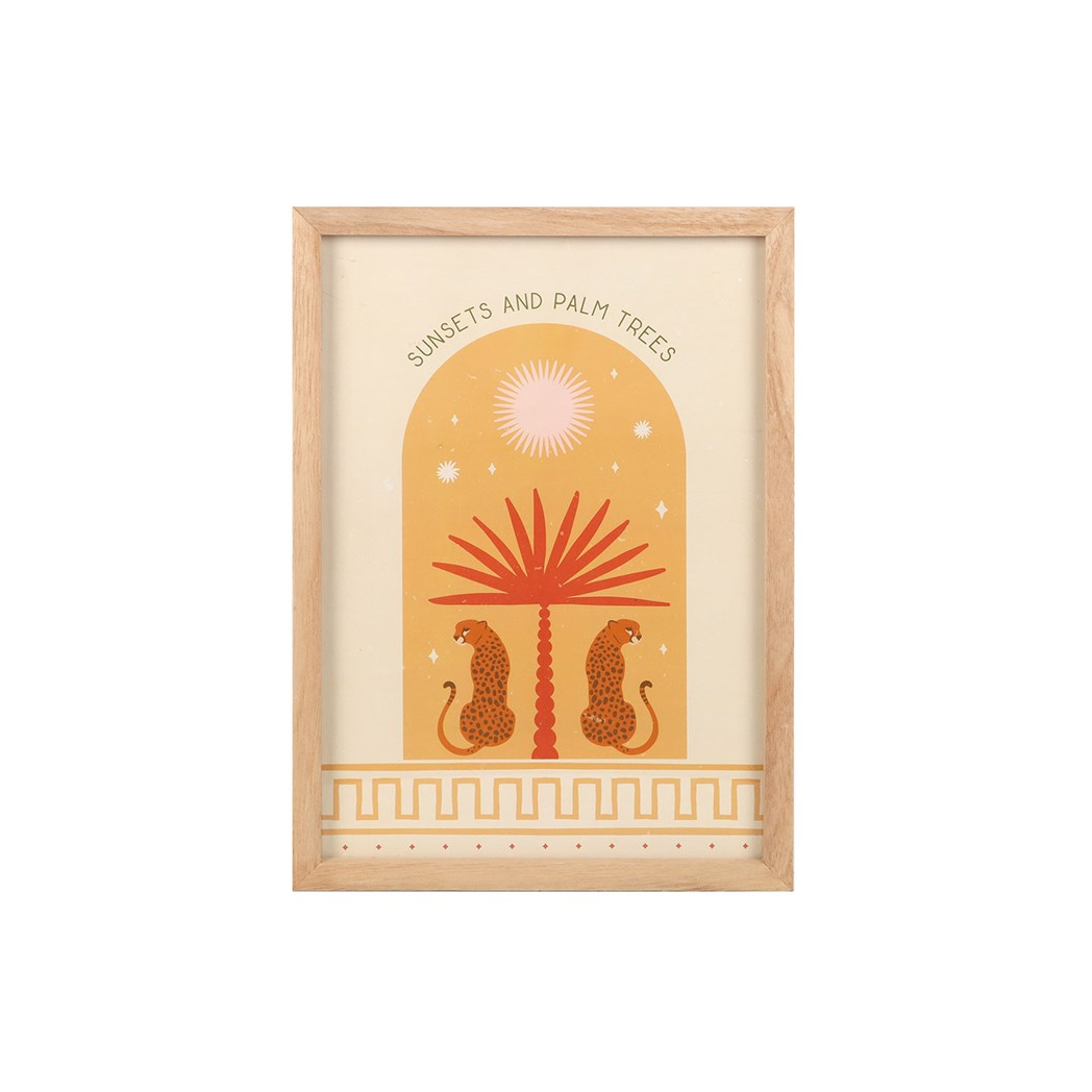 Leopard Palm Framed Wall Art Print – Tropical Sunset Scene