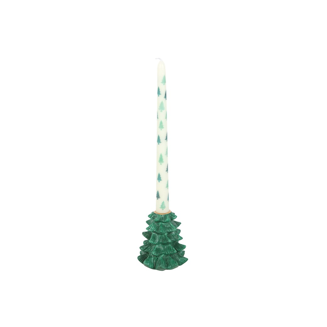 N/A Green Fir Tree Candle Holder with Taper Candle -