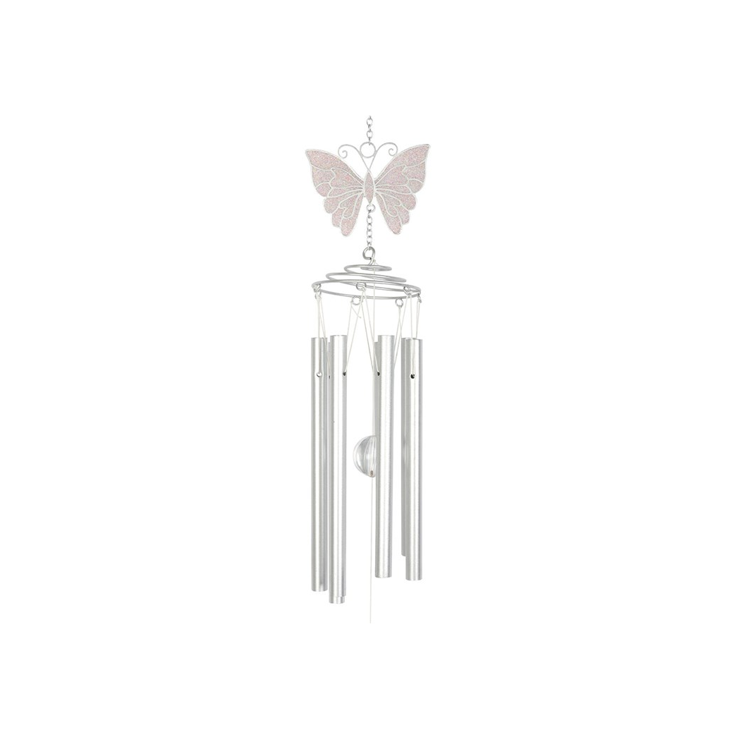 White Butterfly Wind Chime with Hanging Crystal