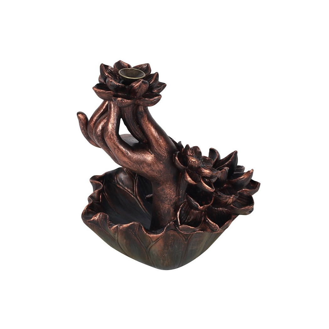 N/A Bronze Effect Hand with Flower Backflow Incense Burner -