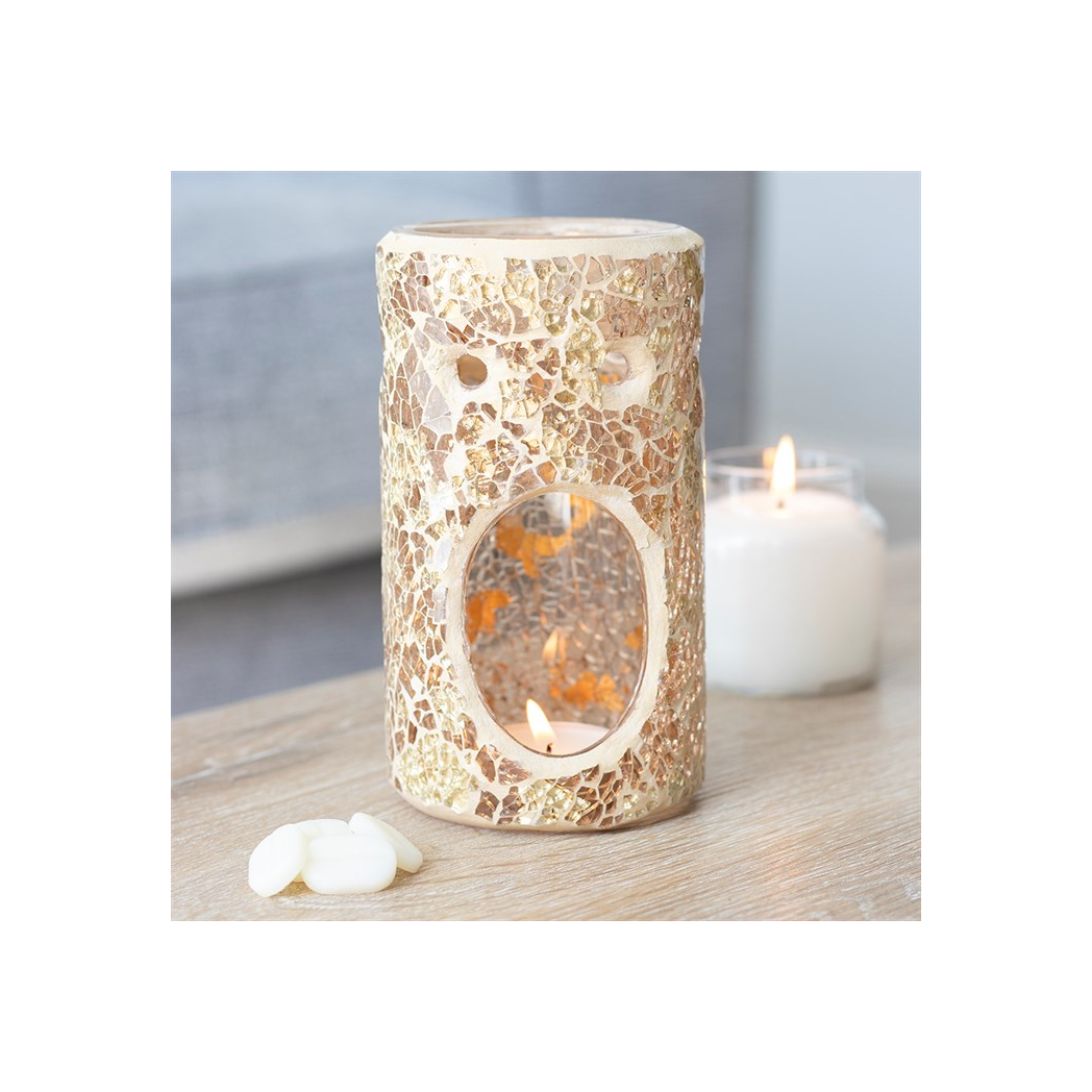 N/A Gold Pillar Crackle Glass Oil Burner and Wax Warmer -