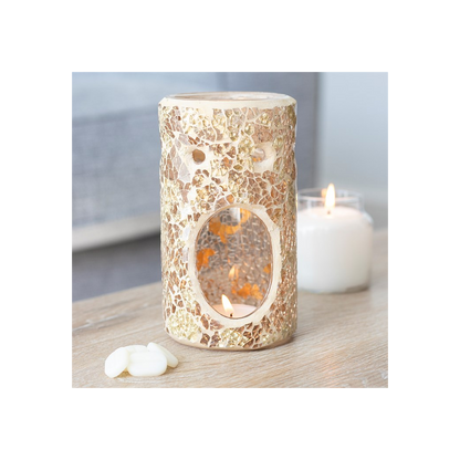 N/A Gold Pillar Crackle Glass Oil Burner and Wax Warmer -