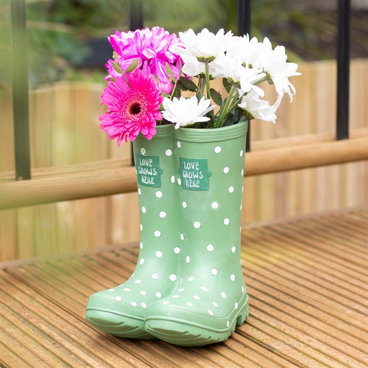 Charming Light Green Welly Boot Planter - A Whimsical Touch for Your Garden