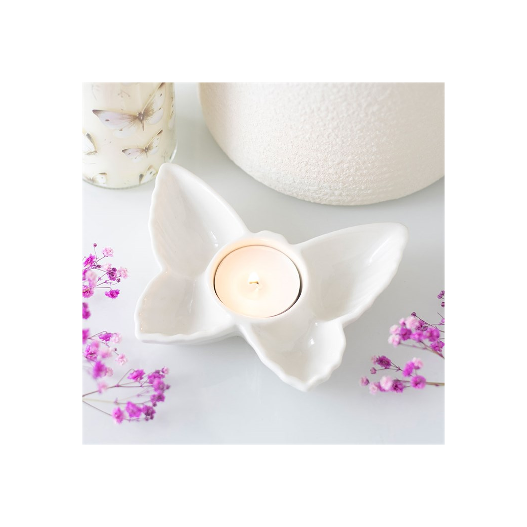 N/A White Butterfly Tealight Candle Holder -