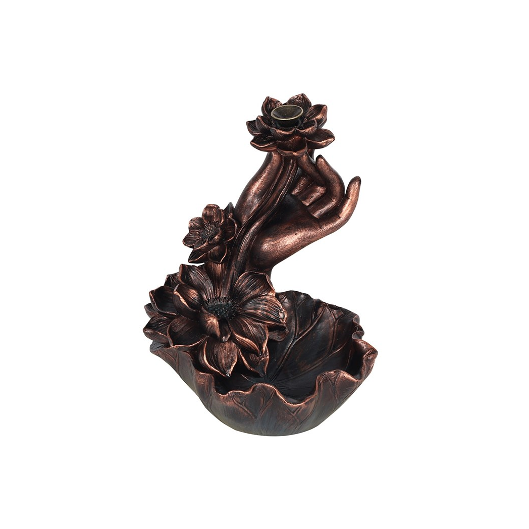 N/A Bronze Effect Hand with Flower Backflow Incense Burner -