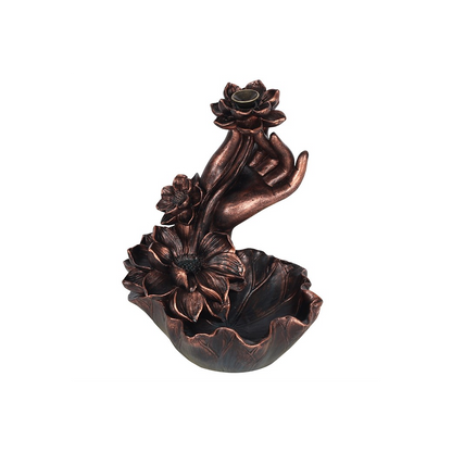 N/A Bronze Effect Hand with Flower Backflow Incense Burner -