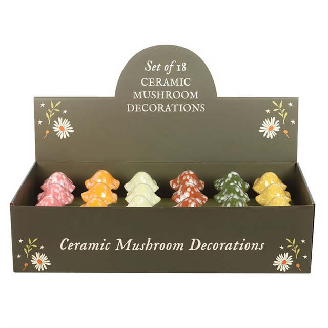 Charming Set of 18 Ceramic Mushroom Decorations for Enchanting Displays