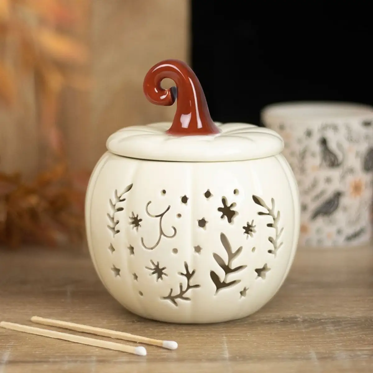 N/A Cream Folk Pumpkin Oil Burner and Wax Warmer -