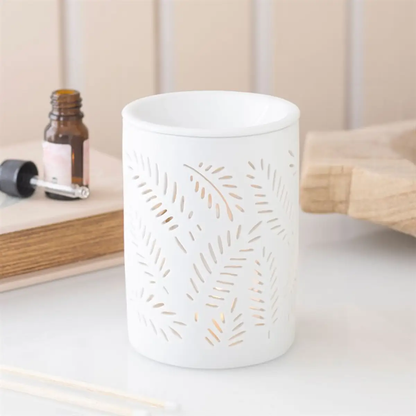 N/A White Leafy Fern Cut Out Oil Burner and Wax Warmer -