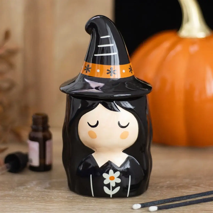 Something Different Frightful Folk Witch Oil Burner - Rustic Seasonal Ceramic Warmer With Charming Witch Hat Design