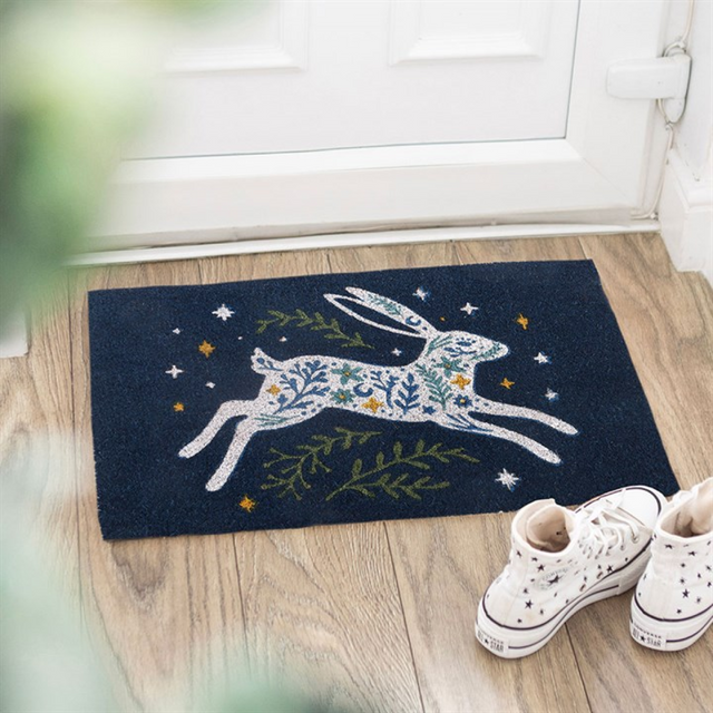 Enchanting Blue Leaping Hare Doormat - Welcome Home in Style