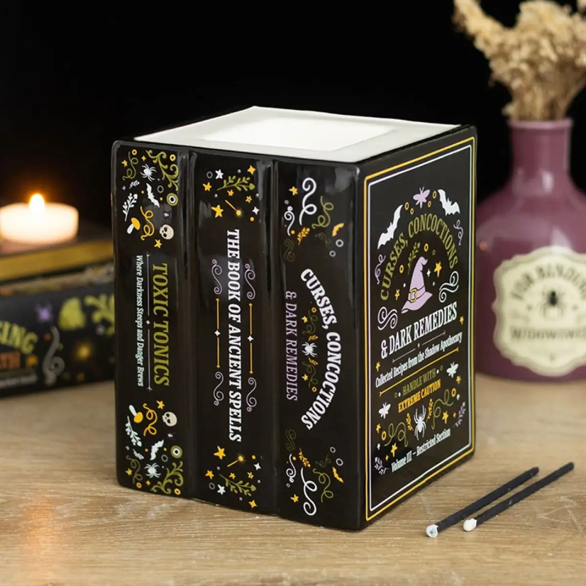 N/A Witch's Apothecary Book Shaped Oil Burner and Wax Warmer -