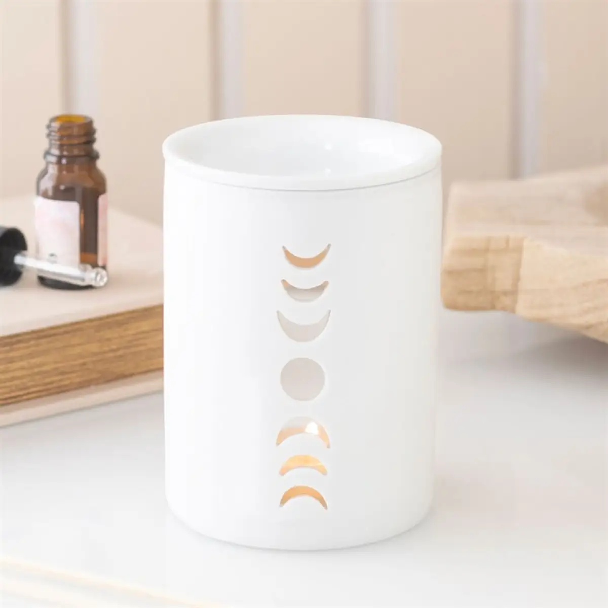 N/A White Moon Phase Cut Out Oil Burner and Wax Warmer -