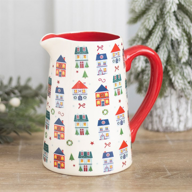 Charming Christmas Flower Jug with Festive Village Design