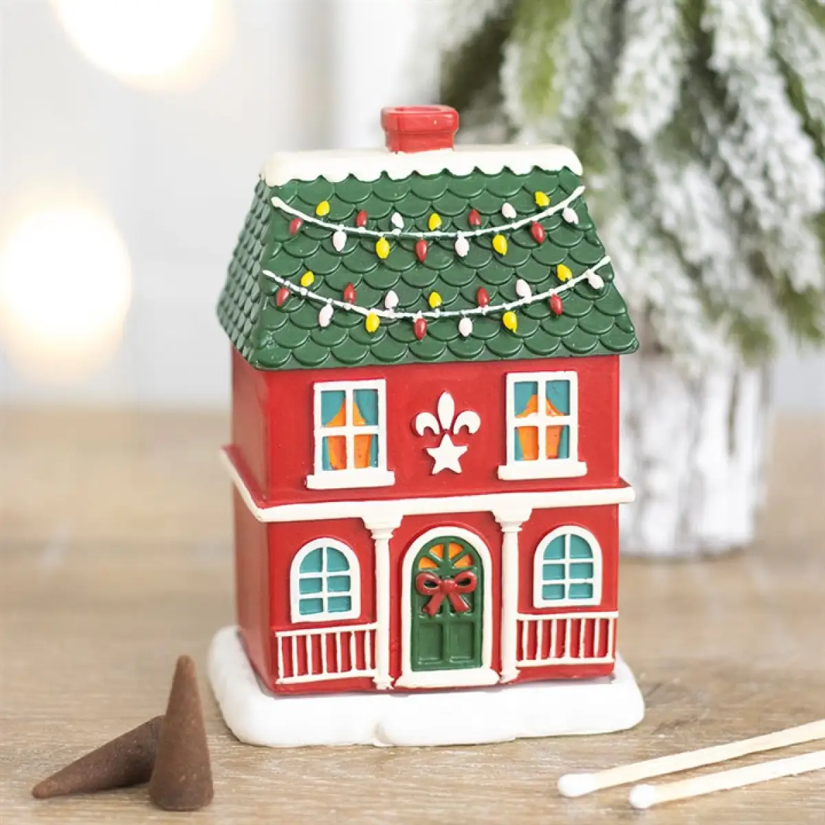 N/A Red Christmas House Incense Cone Burner -