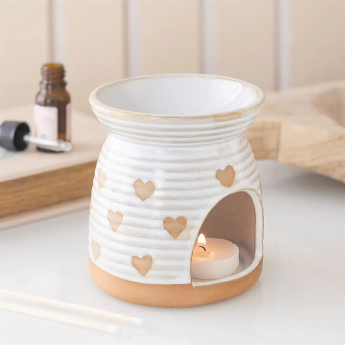 N/A Beige Heart Print Oil Burner -