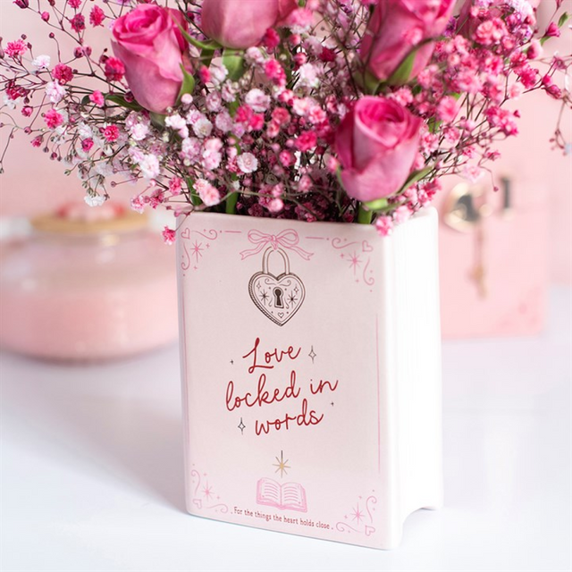 Love Locked in Words - Book Shaped Flower Vase for Romantic Decor